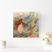 Horloge Carrée Fine Art Mermaid Ilustration Poster (Maison)
