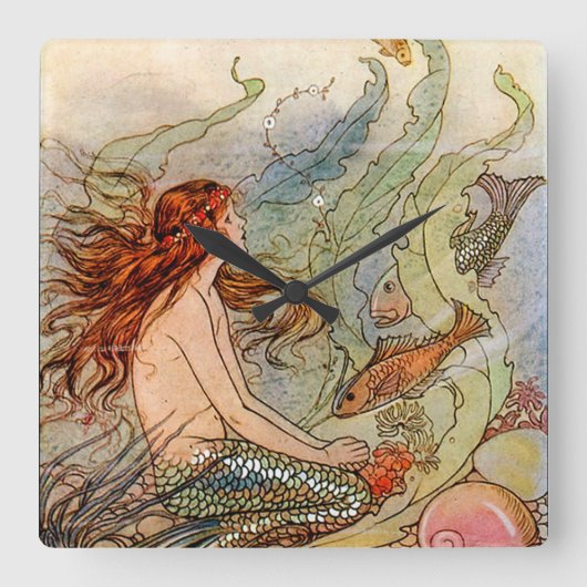 Horloge Carrée Fine Art Mermaid Ilustration Poster (Recto)