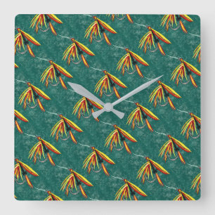 Horloge Carrée "Firecracker" mouche mouillée, pêche à la mouche a