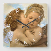 Horloge Carrée First Kiss (détail d'ange) par Bouguereau (Recto)