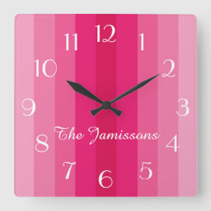 Horloge Carrée Five Shades of Pink, Clock, Personalized