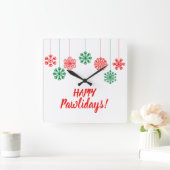 Horloge Carrée Flacons de neige Empreintes de pattes en rouge et  (Maison)