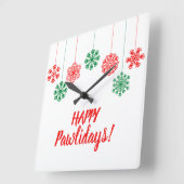 Horloge Carrée Flacons de neige Empreintes de pattes en rouge et  (Angle)