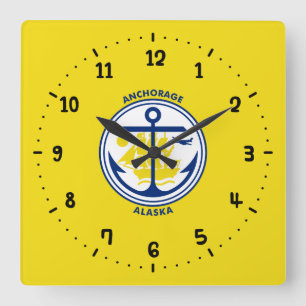 Horloge Carrée Flag of Anchorage, Alaska Square Wall Clock