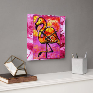 Horloge Carrée Flamant Rose Abstrait Caprice Personnalisé