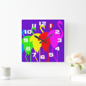 Horloge Carrée Flamant rose arc-en-ciel (Maison)