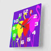 Horloge Carrée Flamant rose arc-en-ciel (Angle)