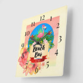 Horloge Carrée Flamant rose Beach Bar (Angle)
