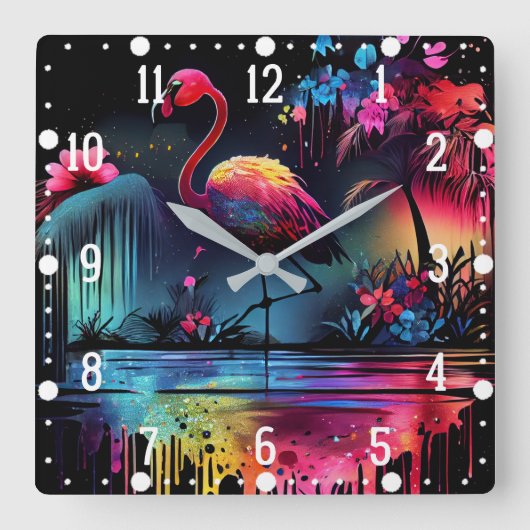 Horloge Carrée Flamant rose dans un lac-63851 (Recto)