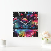 Horloge Carrée Flamant rose dans un lac-63851 (Maison)