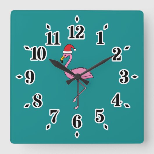 Horloge Carrée Flamant rose de Noël avec Santa Hat (Recto)