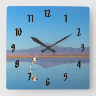 Horloge Carrée Flamant rose en miroir