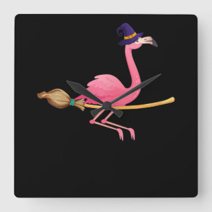 Horloge Carrée Flamant rose   Femmes Drôle Flamant rose Sorcière 