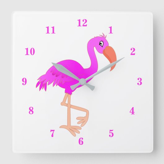 Horloge Carrée Flamant Rose Mignon - Heureux (Recto)