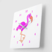 Horloge Carrée Flamant Rose Mignon - Heureux (Angle)