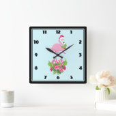 Horloge Carrée Flamant rose rose à Santa Hat Noël Whimsical (Maison)