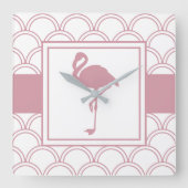 Horloge Carrée Flamant rose rose rosé Art déco (Recto)