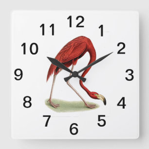 Horloge Carrée Flamant Rose Vintage #1