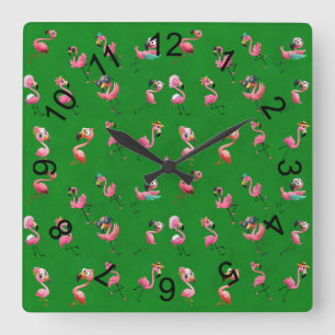 Horloge Carrée Flamants roses