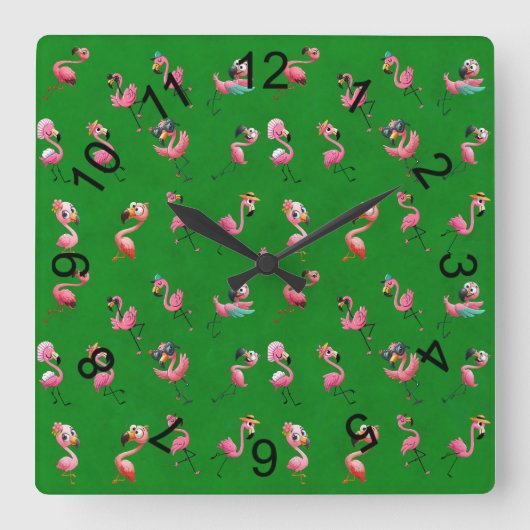 Horloge Carrée Flamants roses (Recto)