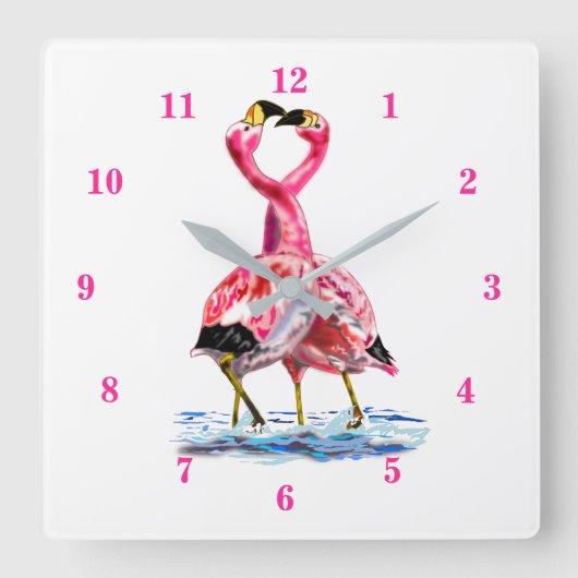 Horloge Carrée Flamants roses roses de tango (Recto)