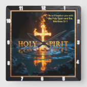 Horloge Carrée Flame Cross Water Reflection Spirit Matthew 3:11 (Recto)