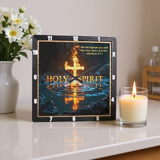 Horloge Carrée Flame Cross Water Reflection Spirit Matthew 3:11