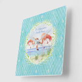 Horloge Carrée Flamingo Beach Ocean Sand Shore Aqua Blue (Angle)