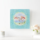 Horloge Carrée Flamingo Beach Ocean Sand Shore Aqua Blue (Maison)