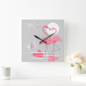 Horloge Carrée Flamingo Love clock (Maison)