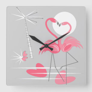 Horloge Carrée Flamingo Love clock