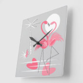 Horloge Carrée Flamingo Love clock (Angle)