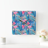 Horloge Carrée Flamingo & Palms on Geometric Pattern (Maison)