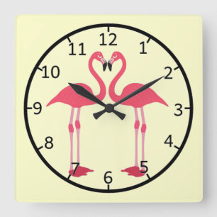 Horloge Carrée Flamingo rose-oiseau-coeur d'amour