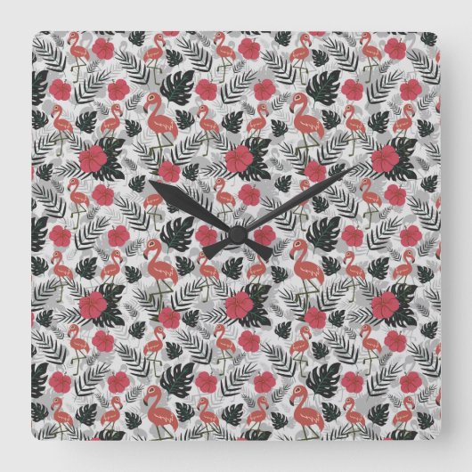 Horloge Carrée Flamingo seamless pattern with floral background (Recto)