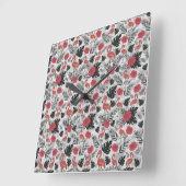 Horloge Carrée Flamingo seamless pattern with floral background (Angle)