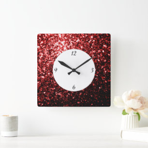 Horloge Carrée Flamme rouge foncé Parties scintillant scintille g