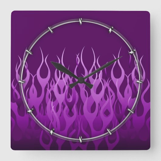 Horloge Carrée Flammes de course violet (Recto)
