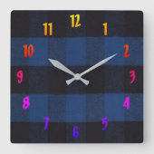 Horloge Carrée Flannel Buffalo Plaid Blue lumberjack texture (Recto)
