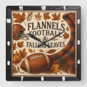 Horloge Carrée Flannels Football Faux Feuilles (Recto)
