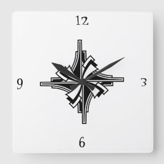 Horloge Carrée Flèche géométrique Art Déco noir & blanc