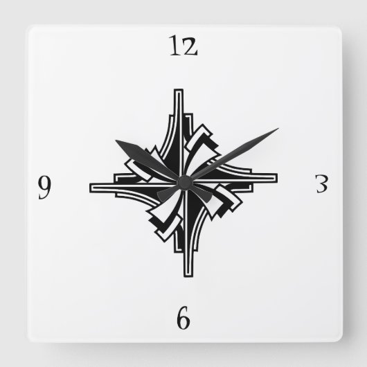 Horloge Carrée Flèche géométrique Art Déco noir & blanc (Recto)