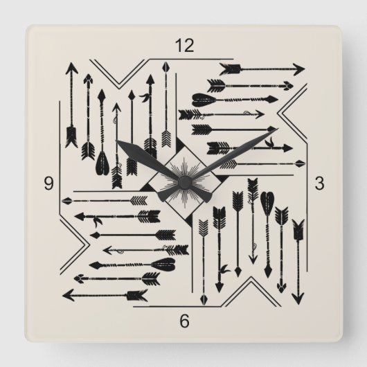 Horloge Carrée Flèches Boho et Sun V12 Sq ID748 (Recto)
