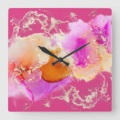 Horloge Carrée Flèches d'encre d'alcool d'or rose moderne (Recto)