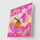 Horloge Carrée Flèches d'encre d'alcool d'or rose moderne (Angle)