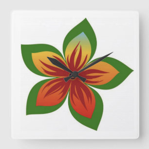 Horloge Carrée Fleur Abstraite