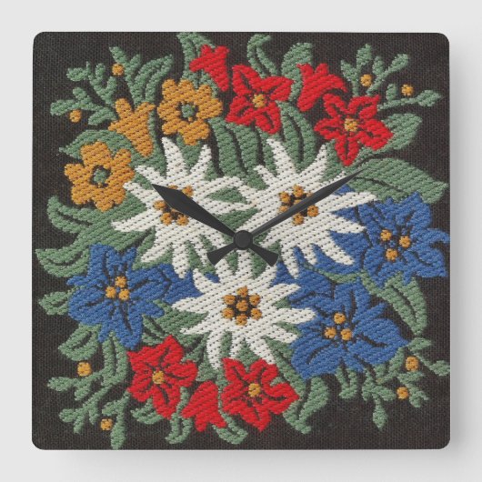 Horloge Carrée Fleur alpine suisse Edelweiss (Recto)