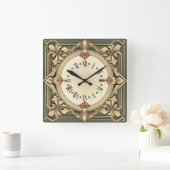 Horloge Carrée Fleur Art Déco (Maison)