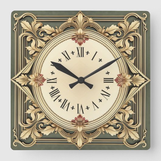 Horloge Carrée Fleur Art Déco (Recto)