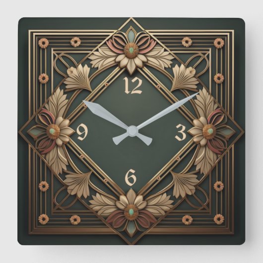 Horloge Carrée Fleur Art déco (Recto)